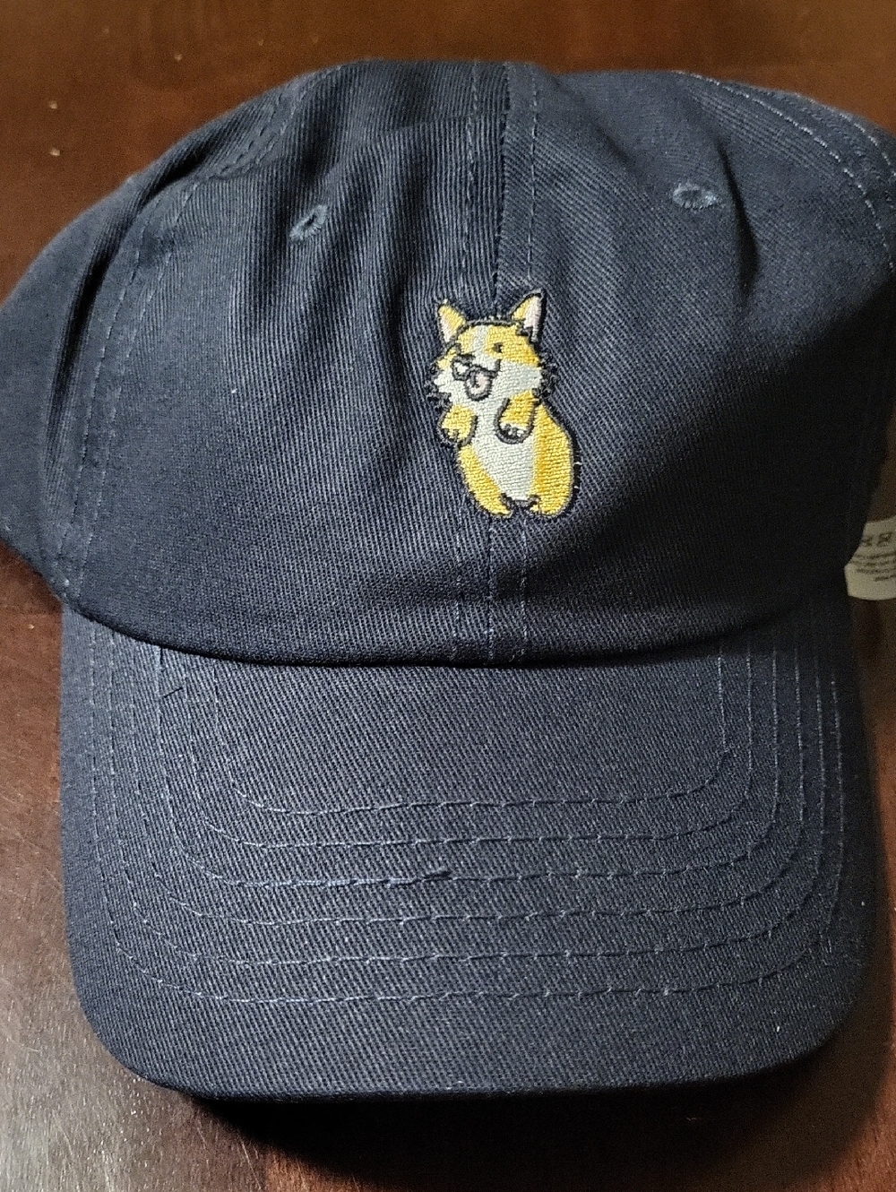 Black Hat with Embroidered Yellow Leaping Corgi